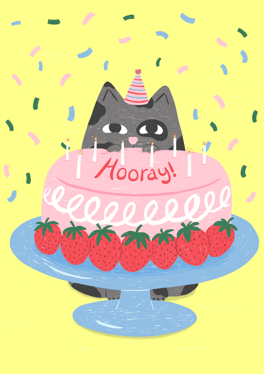 hooray cat cake card