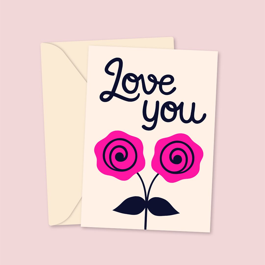 Jessica Beck Love You Mustached Roses greetings card love you flower roses greeting card