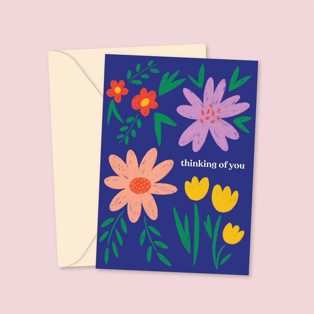 Jive Prints Thinking greetings card thinking of you blue flower cards
