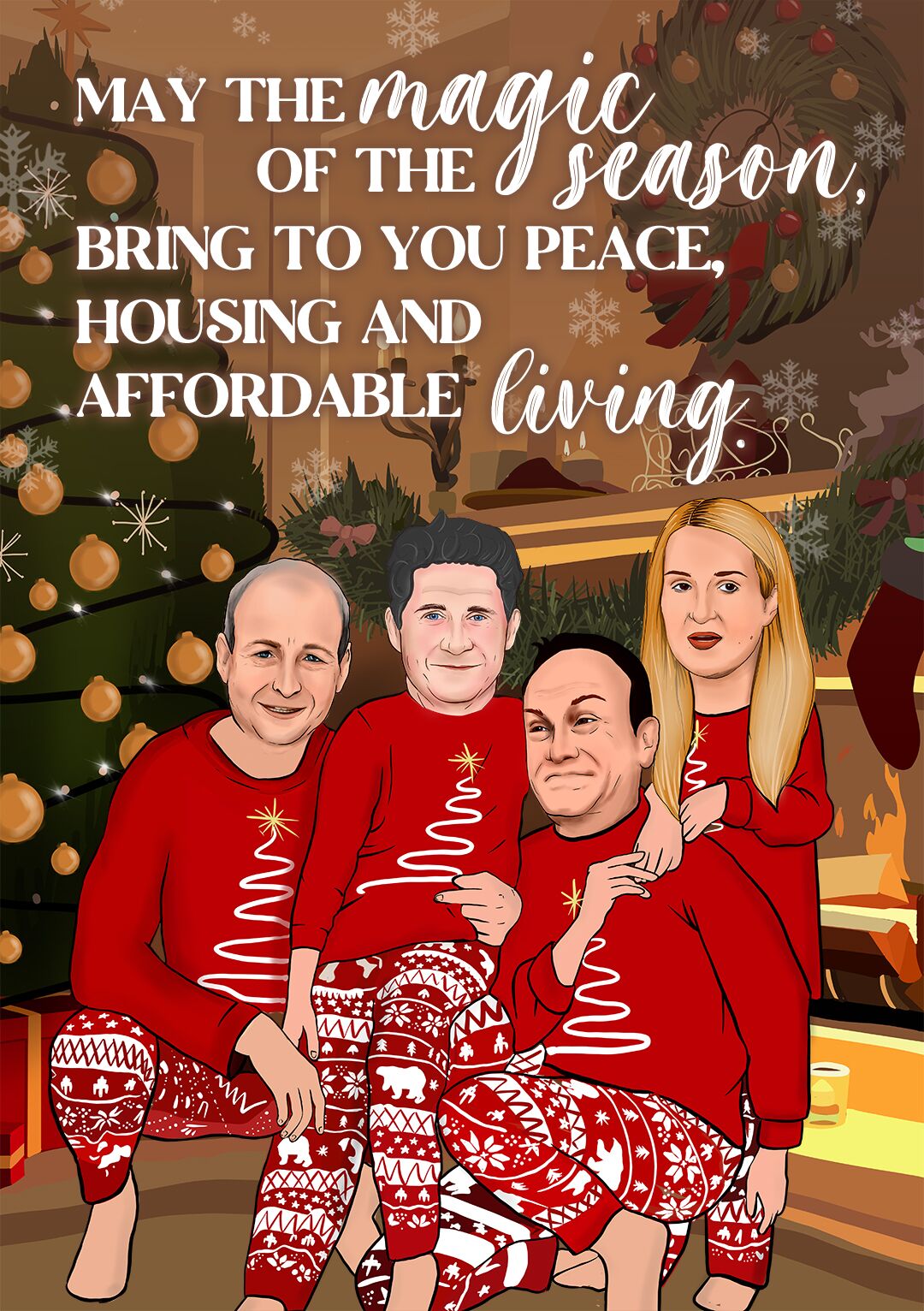 christmasfam funny christmas card micheal martin, leo varadkar, helen mcentee and eamon ryan