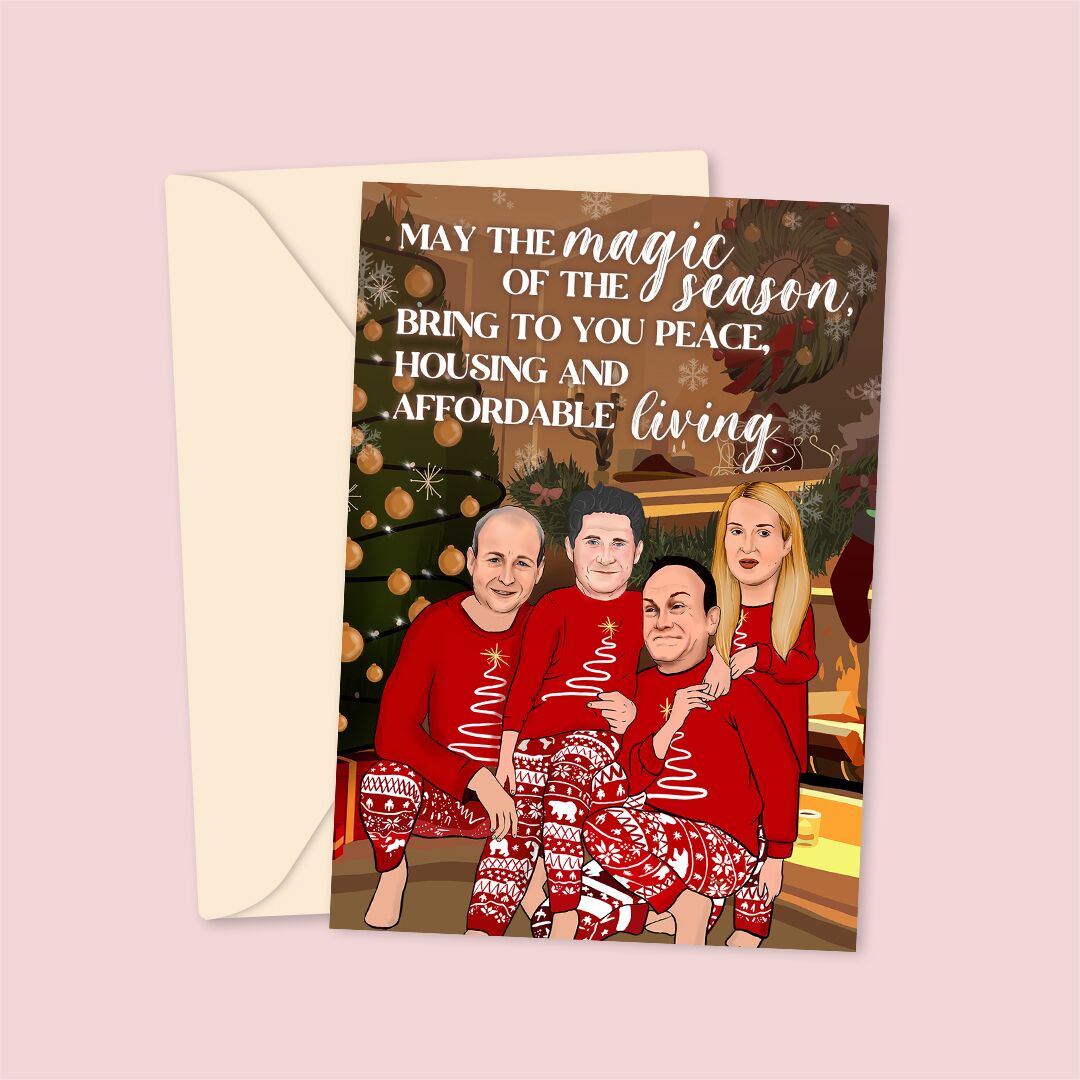 christmasfam2 funny christmas card micheal martin, leo varadkar, helen mcentee and eamon ryan