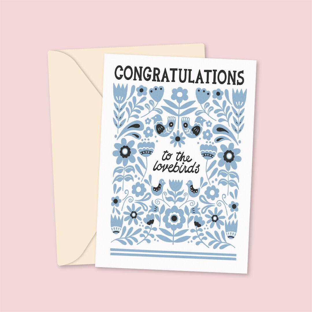 congratslovebirdsblueSM Congrats To The Love Birds - Cute Blue Card