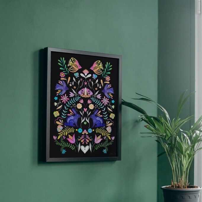 Dark Colorful Flower Folk Art Print