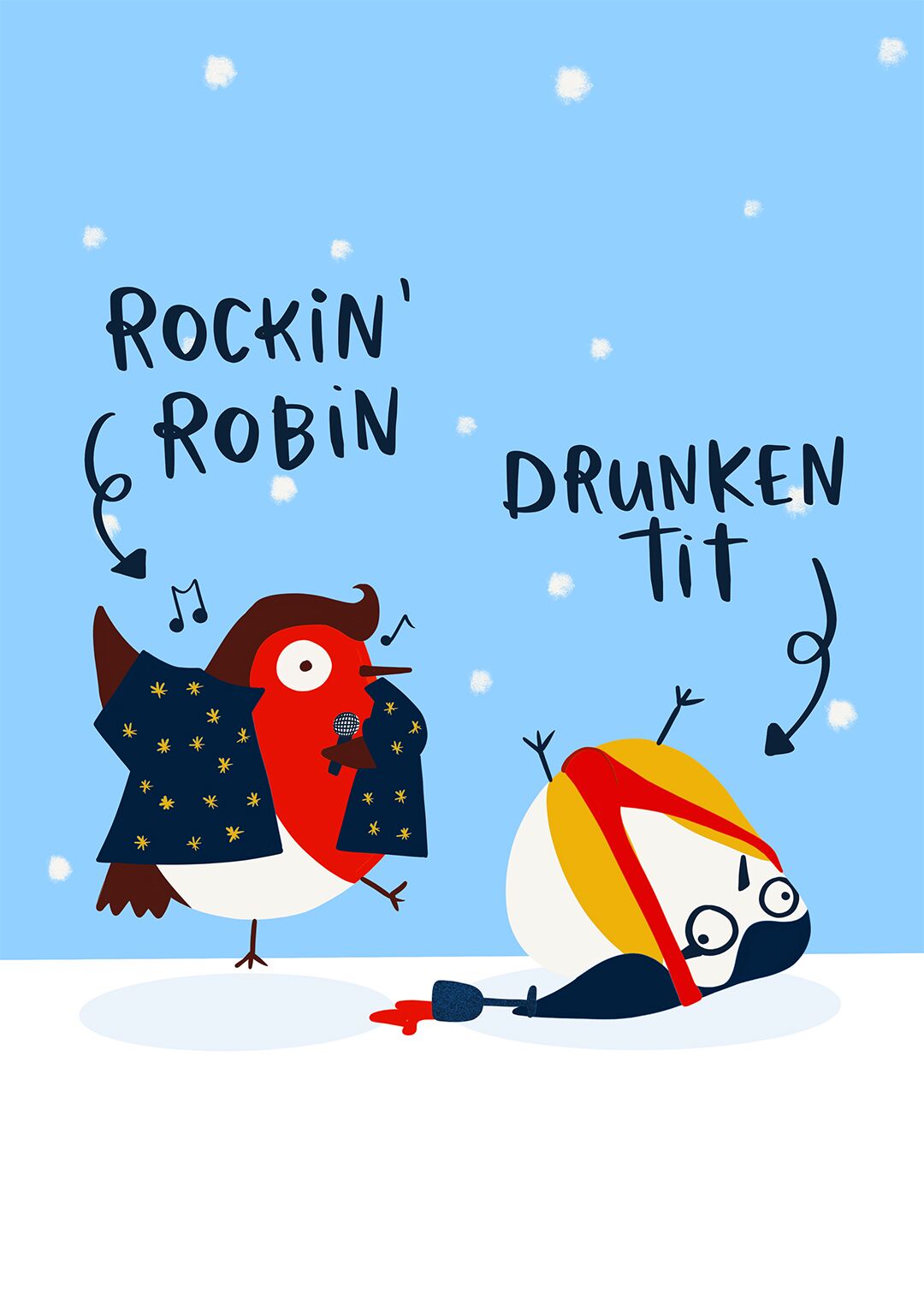 Rockin' Robin Drunken Tit Funny Christmas Card